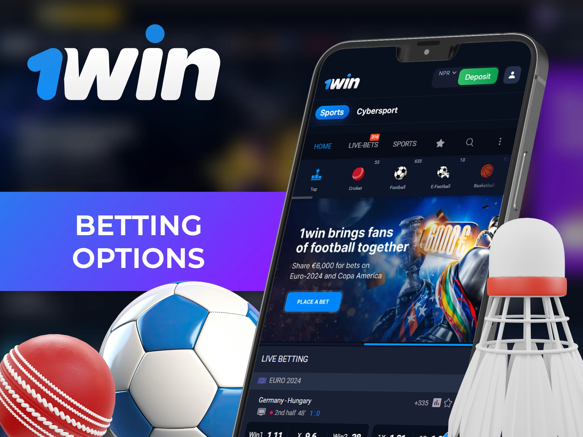 In the 1Win mobile app you can use all these betting options.