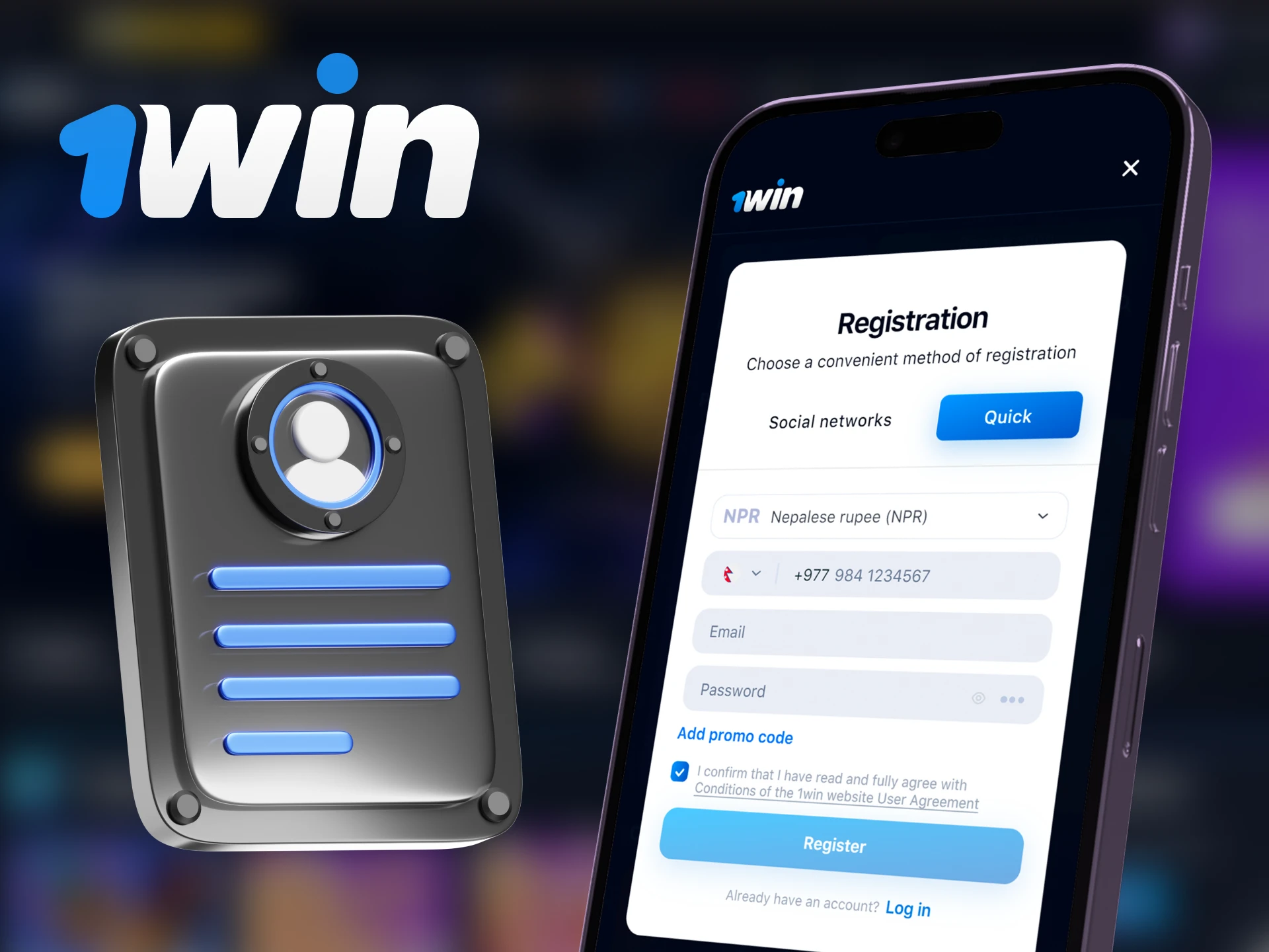 Register directly in the 1Win mobile app.