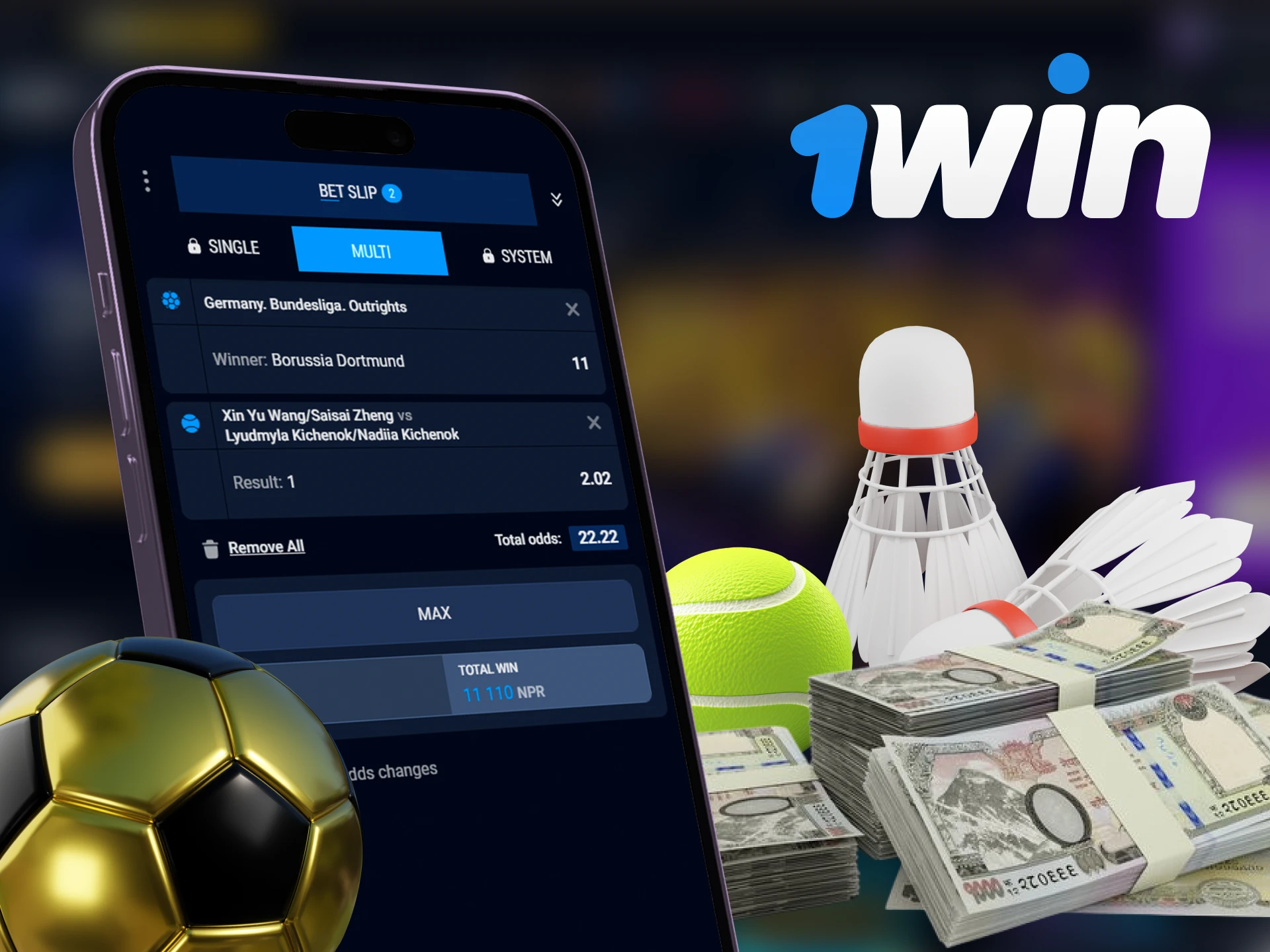 In the 1Win mobile app you can use these three types of bets.