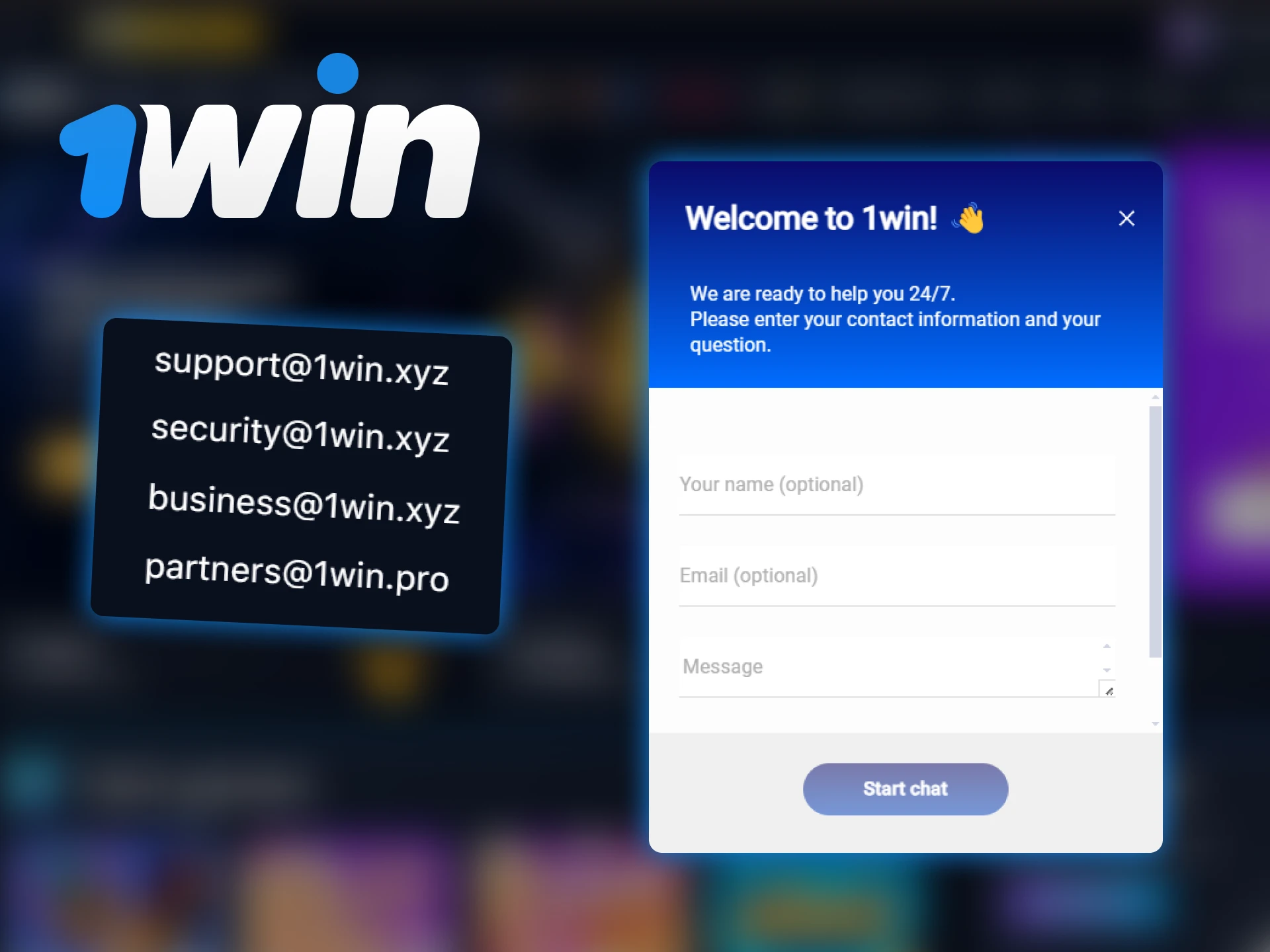 Here are all the contact details you can use to contact 1Win support.