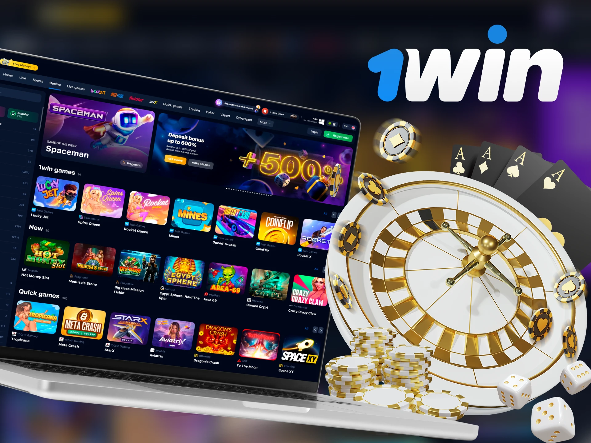 1Win has an extensive casino section with many different games.