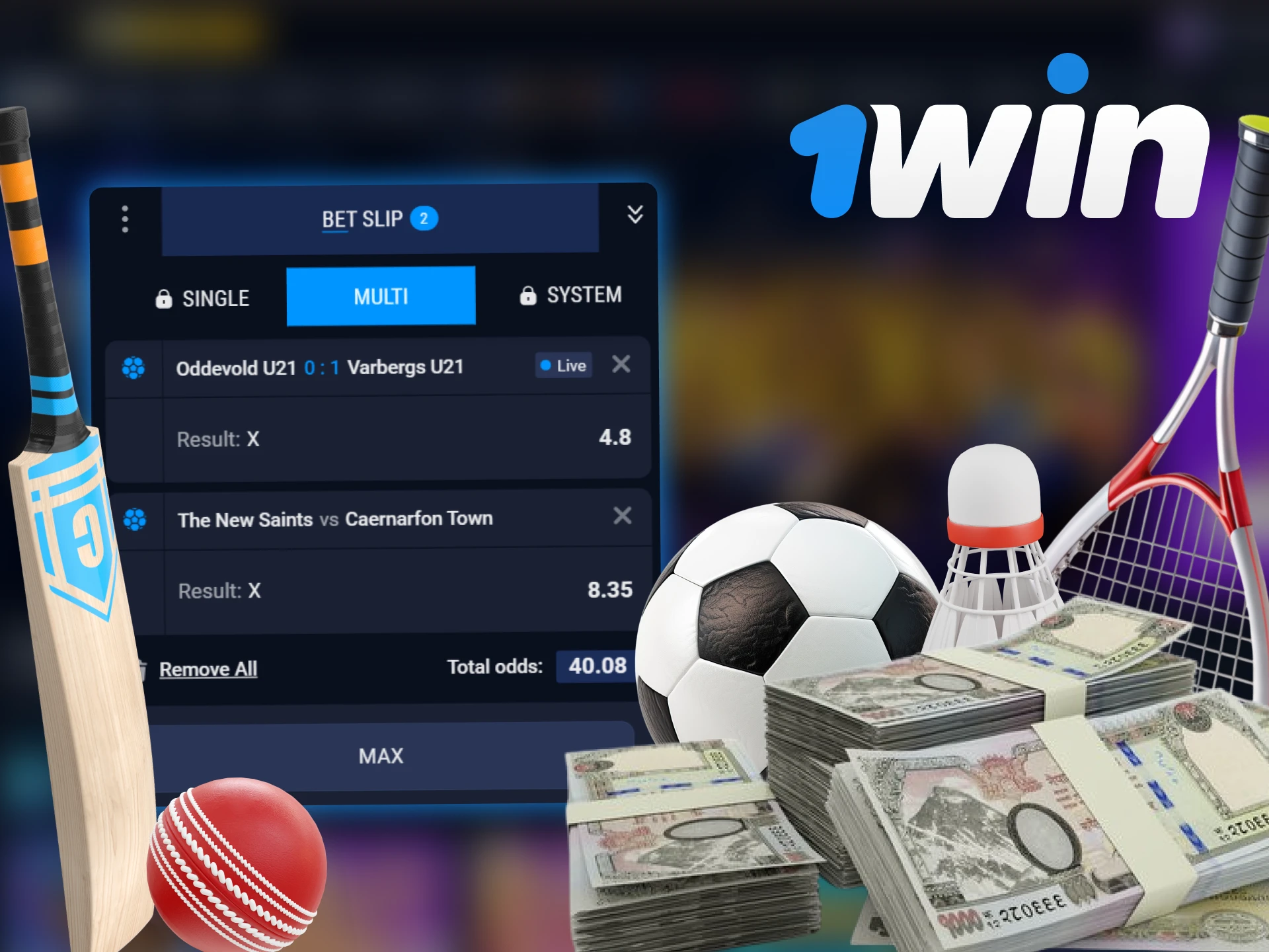 1Win has several types of bets, try them out.