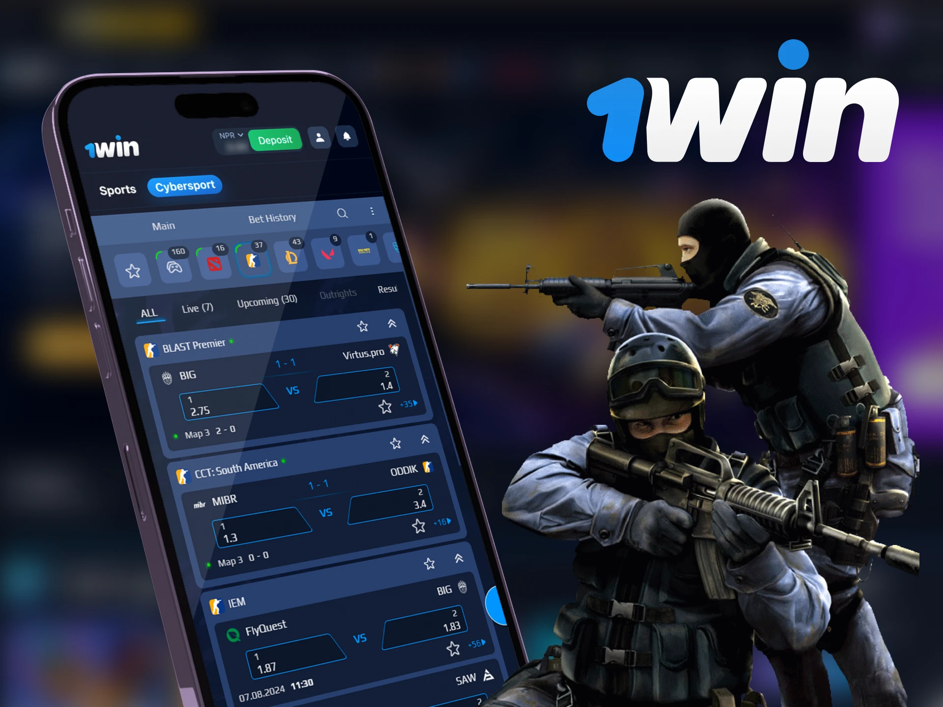 Place your bets on Counter Strike 2 tournaments anywhere using the 1Win mobile app for iOS and android.