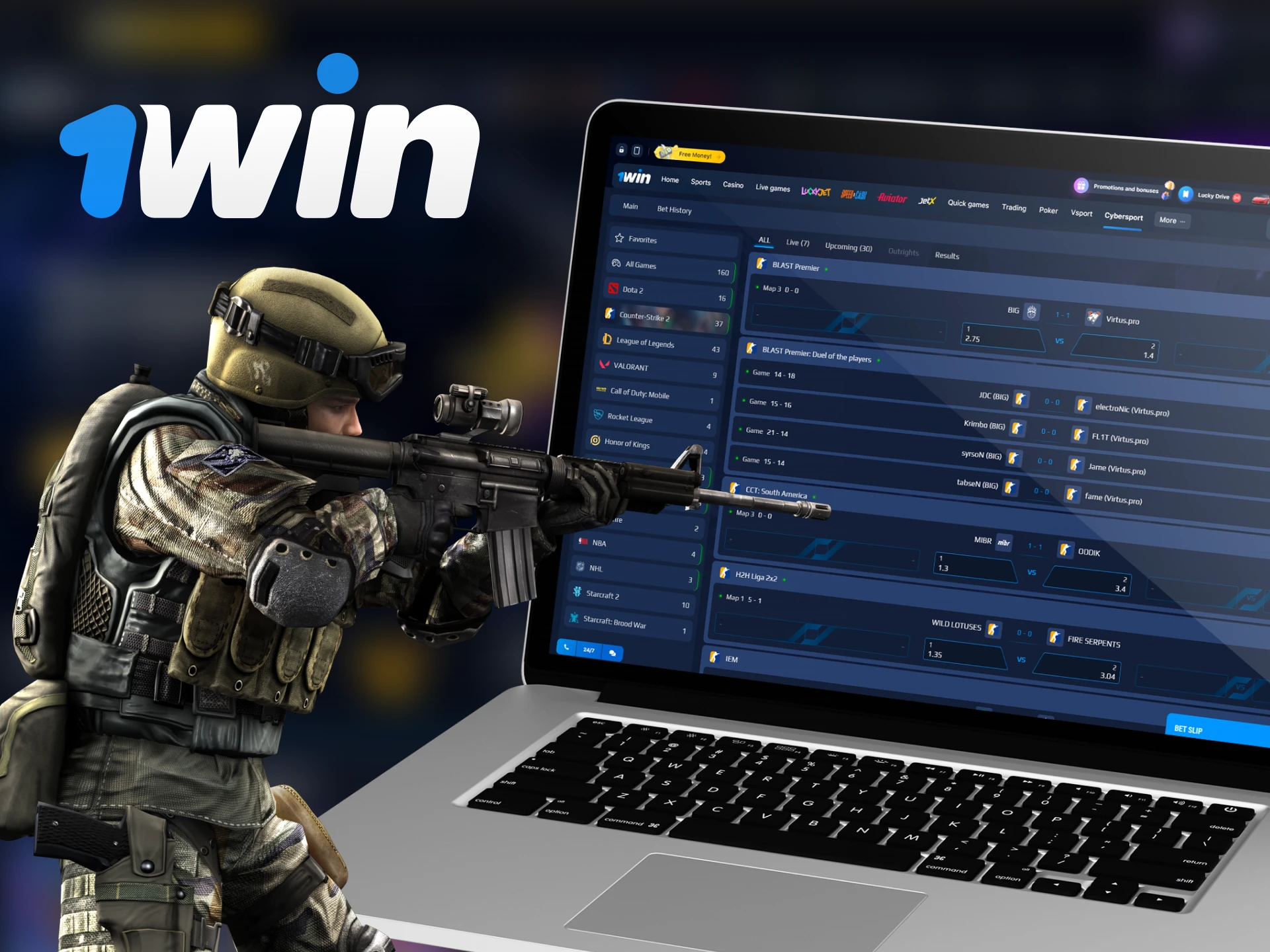 Place a bet on the Counter Strike 2 esports team after registering with 1Win.