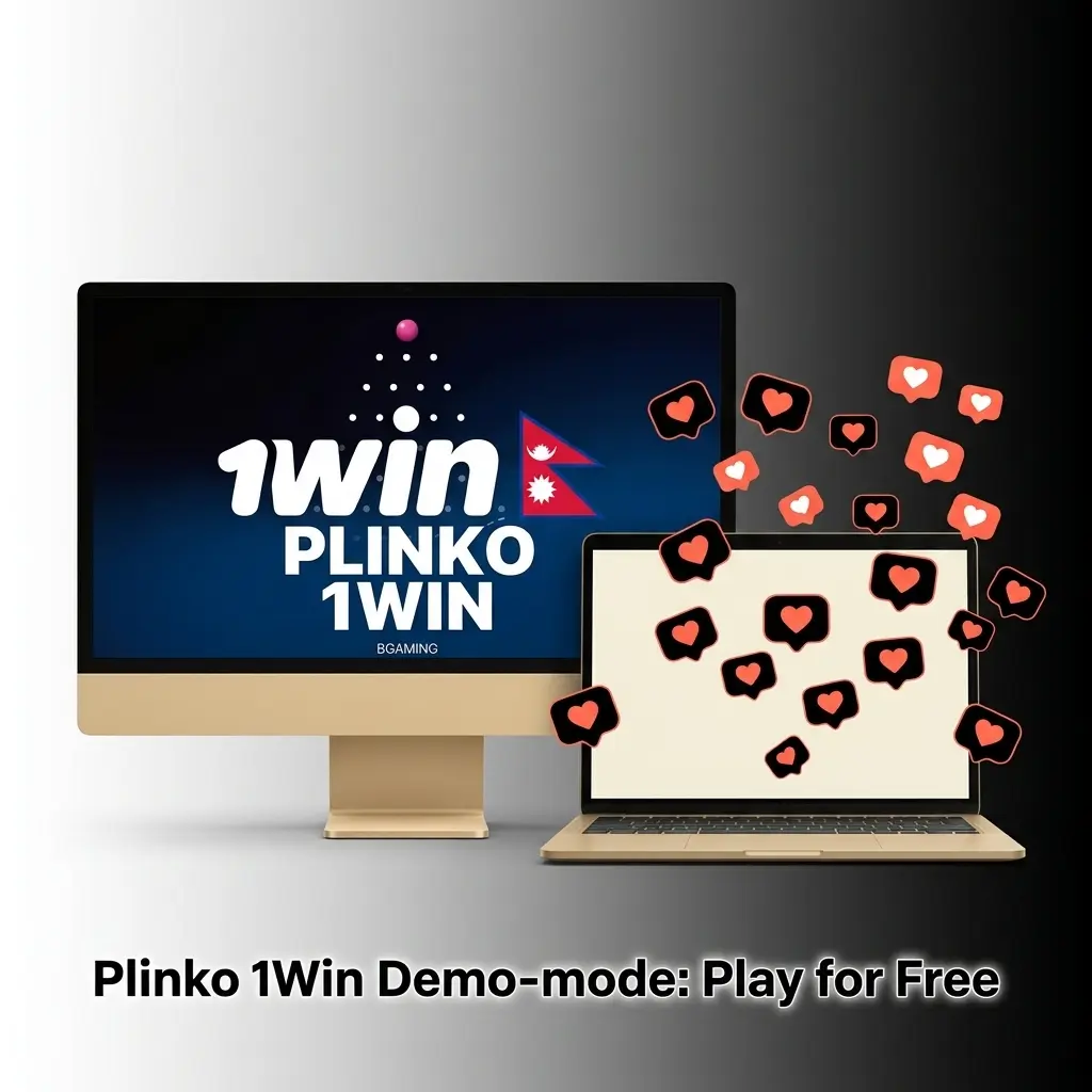 1Win Plinko demo mode gameplay showing free play with virtual credits, risk settings, and multiplier display